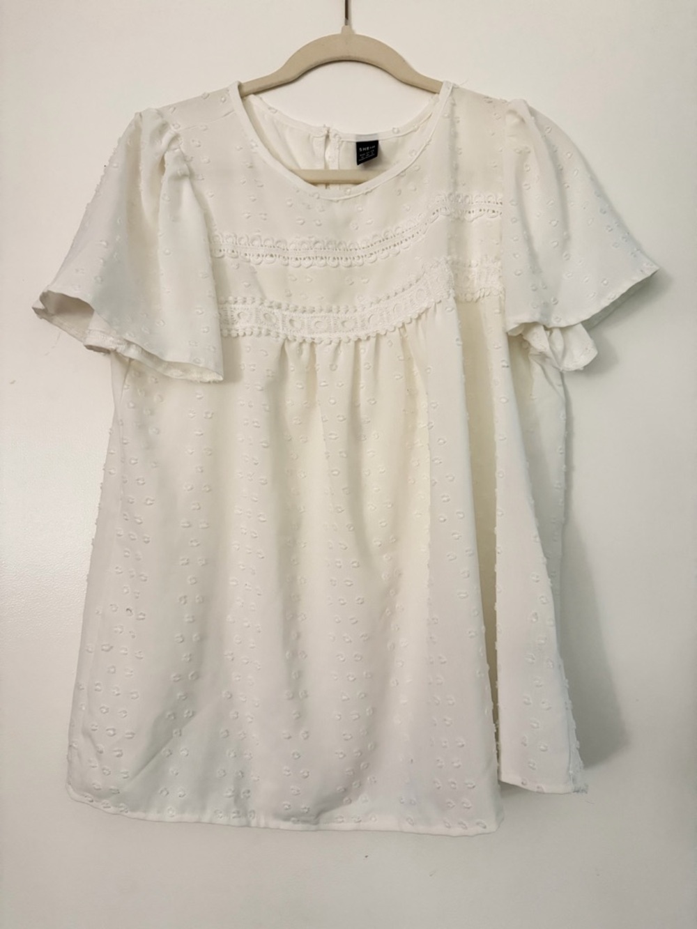 SHEIN Ivory Textured Tie-Shoulder Top